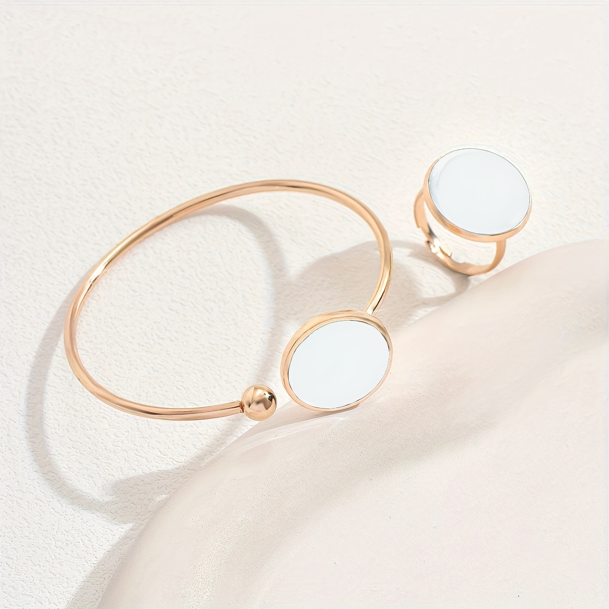 2pcs Geometric Drop Round Bracelet Ring Set